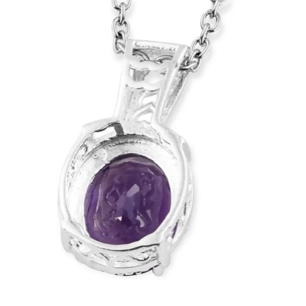 NWT Purple Amethyst Sterling Silver Heart Pendant Necklace 20”
